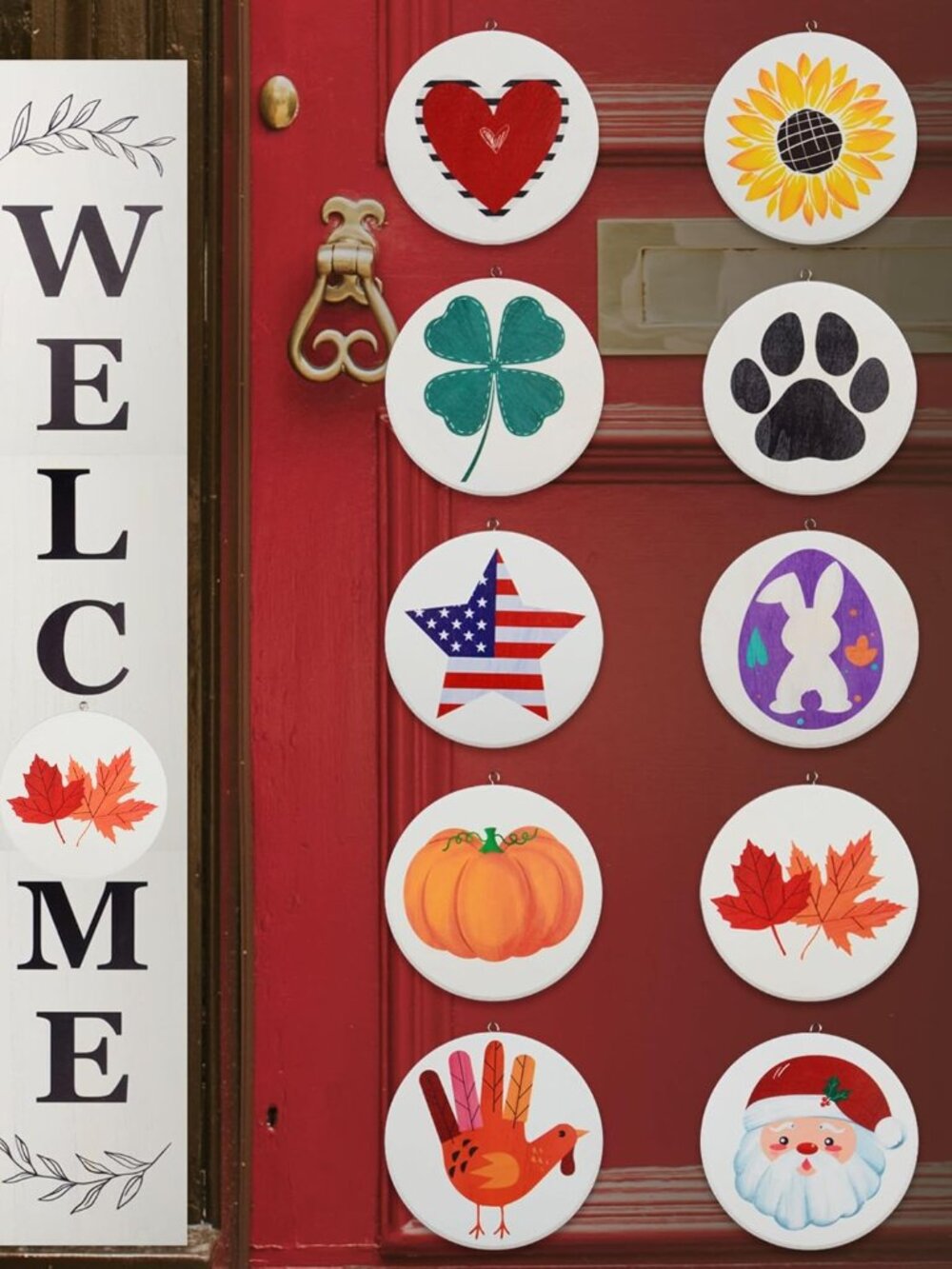 Interchangeable Welcome sign for front porch standing, 47 x 7.9 Inch Black Woode